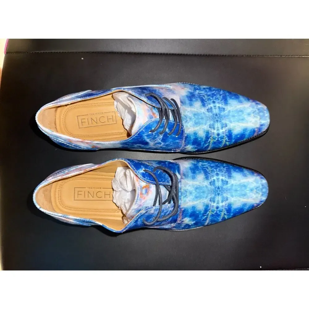 Thatcher Finch Mens 7 Blue Marbled Patterned Leather Derby Dress Shoes New indie